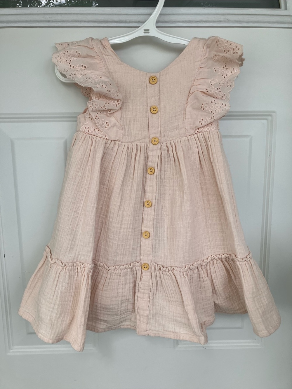 Pink muslin 100% cotton eyelet dress button down 3T
